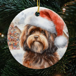 Bruine Havanese Hond met Santa Hat Kerstmis Keramisch Ornament<br><div class="desc">Vier de feestdagen met onze charmante Brown Havanese Dog met Santa Hat Keramische Ornament, met een schattige afbeelding van uw geliefde hoektand metgezel met een feestelijke kerstmuts. Dit unieke ornament voegt een vleugje grilligheid en warmte toe aan uw kerstboom, het vastleggen van de feestelijke sfeer met de kenmerkende charme van...</div>