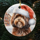 Bruine Havanese Hond met Santa Hat Kerstmis Keramisch Ornament