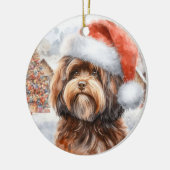 Bruine Havanese Hond met Santa Hat Kerstmis Keramisch Ornament (Links)
