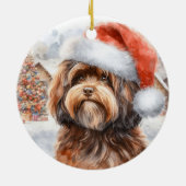 Bruine Havanese Hond met Santa Hat Kerstmis Keramisch Ornament (Achterkant)