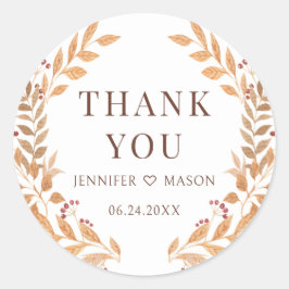 Bruine Herfst Bladeren Trouw Dank Je Wel Ronde Sticker