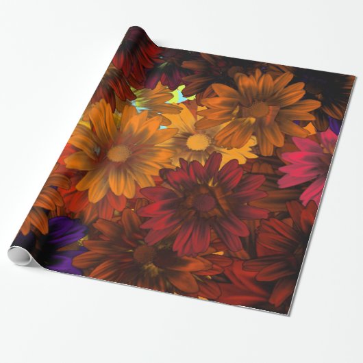 Bruine herfst bloemen cadeaupapier (Uitgerold)