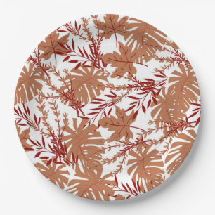 Bruine herfst Floral laat Y2K-patroon voorbijgaan Papieren Bordje