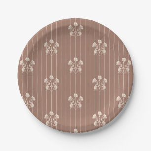 Bruine Herfst Flower Stripes Papieren Bordje