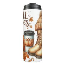 BRUINE HERFST HERFSTLAARZEN PET KOFFIE & POMPOENEN THERMOSBEKER