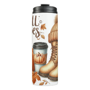 BRUINE HERFST HERFSTLAARZEN PET KOFFIE & POMPOENEN THERMOSBEKER