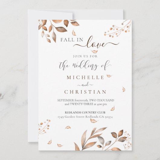 Bruine Herfst in liefde herfst gebladerte bruiloft Kaart (Voorkant)