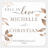 Bruine Herfst in liefde herfst gebladerte bruiloft Vierkante Sticker (Voorkant)