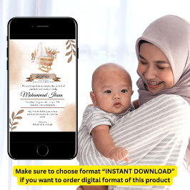 Bruine herfst laat kinderwagen baby jongen geboort kaart