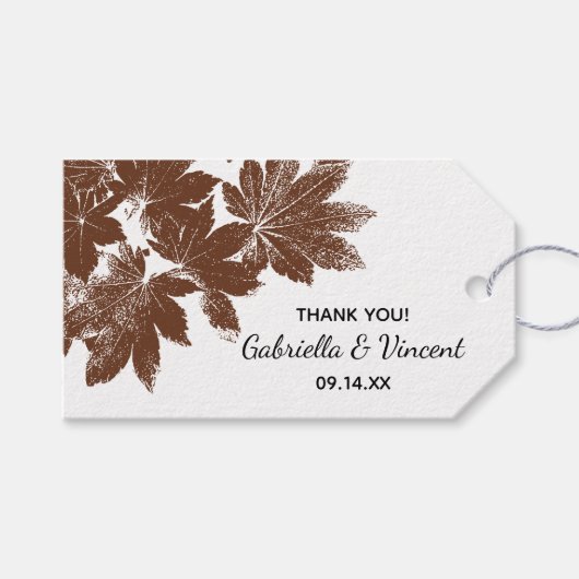 Bruine Herfst Leaf Stamp Weddenschap Hartelijk dan Cadeaulabel (Voorkant (Horizontaal))