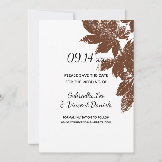Bruine Herfst Leaf Stamp Wedding Save the Date (Voorkant)