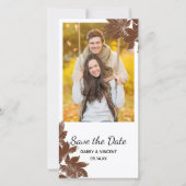 Bruine Herfst Maple Leaf Stamp Weddenschap Bespaar Save The Date (Voorkant)