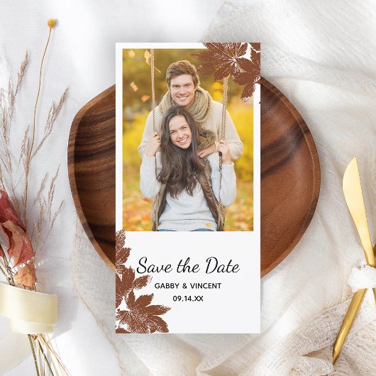 Bruine Herfst Maple Leaf Stamp Weddenschap Bespaar Save The Date
