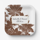 Bruine Herfst Maple Leaf Stamp Wedding Papieren Bordje (Voorkant)