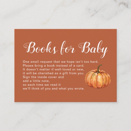 Bruine Herfst Pompoen Baby shower Boeken voor Baby Informatiekaartje (Voorkant)