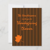 Bruine Herfst Stripes Thanksgiving Dinner Invite 1 Kaart (Voorkant)