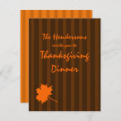 Bruine Herfst Stripes Thanksgiving Dinner Invite 1 Kaart (Voorkant / Achterkant)