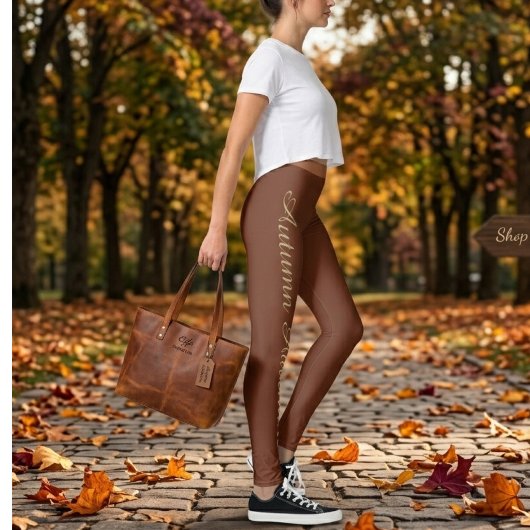 Bruine Herfst Typografie Leggings – Minimalistisch