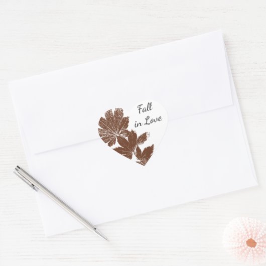 Bruine Herfst van leder in Love Wedding Hart Sticker (Envelop)