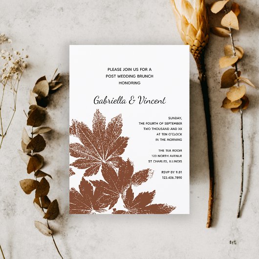 Bruine Herfstblad Stempel Post Bruilocht Brunch Kaart