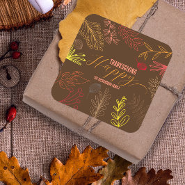 Bruine herfstbladeren Familie Thanksgiving Favor Vierkante Sticker