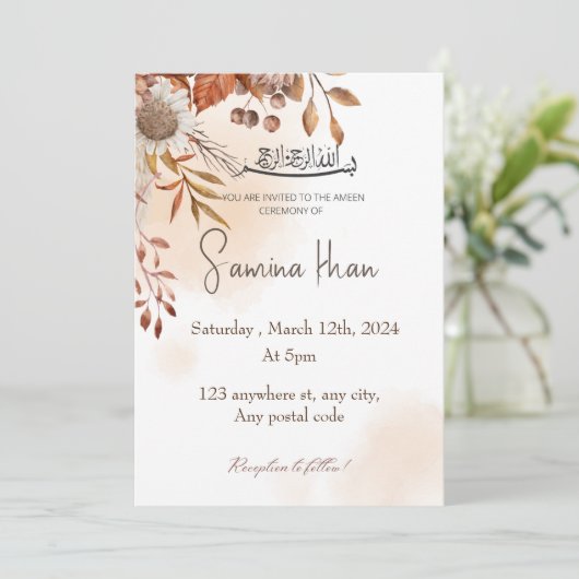 Bruine herfstbladeren met Ameen-uitnodiging Kaart (Staand voorkant)