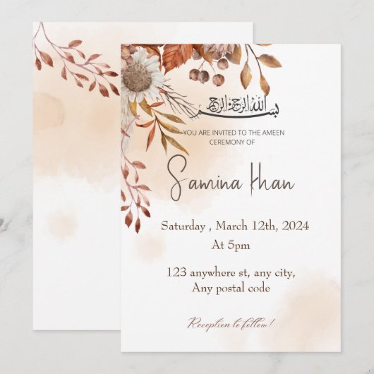 Bruine herfstbladeren met Ameen-uitnodiging Kaart (Voorkant / Achterkant)