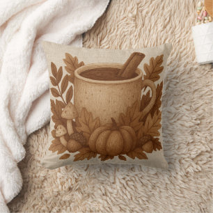 Bruine herfstkrans & cacao mok illustratie kussen