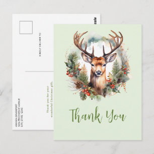 Bruine hert met gewei Rustic Kerstmis Bedankt Briefkaart