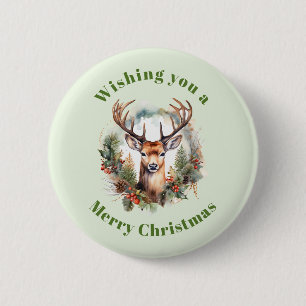 Bruine herten met gewei Rustic kerstfeest Ronde Button 5,7 Cm