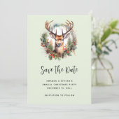 Bruine herten met gewei Rustic kerstfeest Save The Date (Staand voorkant)