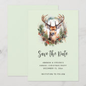 Bruine herten met gewei Rustic kerstfeest Save The Date (Voorkant / Achterkant)