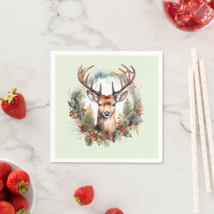 Bruine herten met gewei Rustic kerstfeest Servet