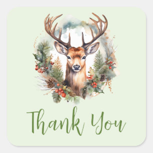 Bruine herten met gewei Rustic Kerstmis Bedankt Vierkante Sticker