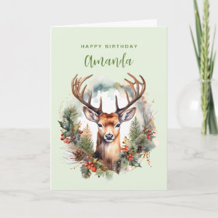 Bruine herten met gewei Rustic Kerstmis Verjaardag Kaart