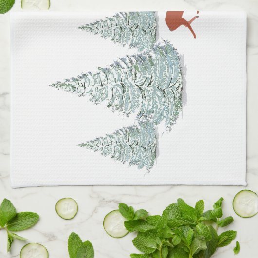 Bruine herten onder met sneeuw bedekte sparrenbome theedoek (Gevouwen)