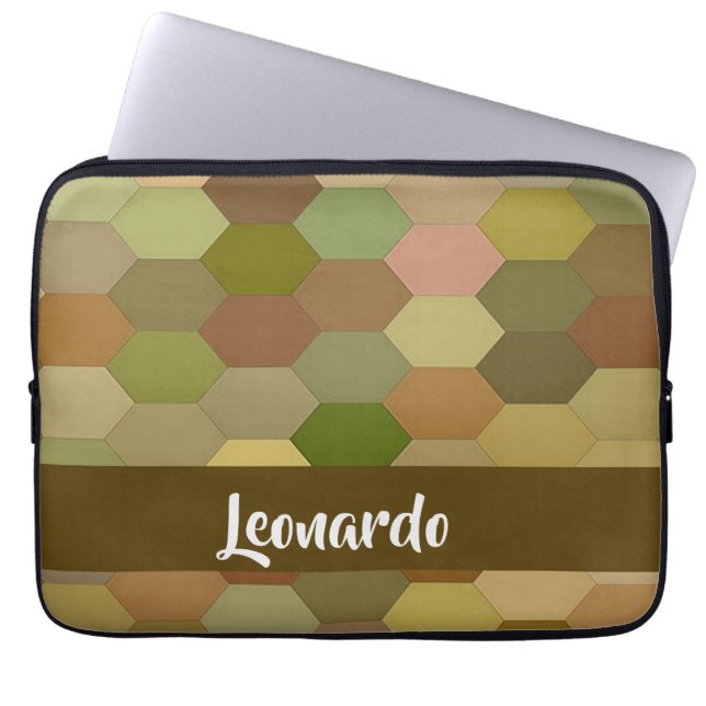 Bruine hexagon geplakt laptop sleeve (Voorkant)