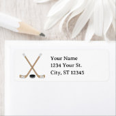 Bruine Hockeysticks en Puck Retouradres Etiket (Insitu)