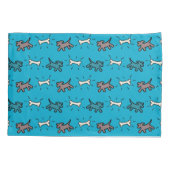 Bruine hond en beengraffiti Style Blauwe Pillowcas Kussensloop (Achterkant)
