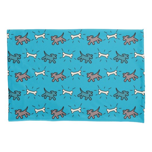 Bruine hond en beengraffiti Style Blauwe Pillowcas Kussensloop (Voorkant)