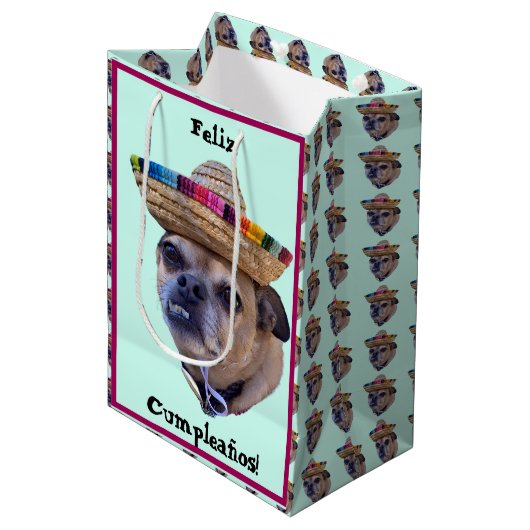 Bruine Hond Gezicht Chug Foto Medium Cadeauzakje (Voorkant Gekanteld)