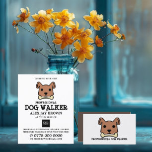 Bruine hond met Bone, Dog Walker Service Visitekaartje
