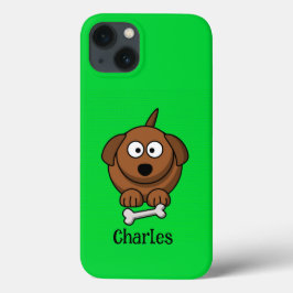 Bruine hond met bot gepersonaliseerd op groen Case-Mate iPhone case