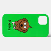 Bruine hond met bot gepersonaliseerd op groen Case-Mate iPhone case (Achterkant (horizontaal))