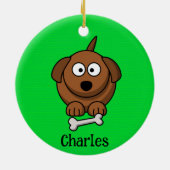 Bruine hond met bot gepersonaliseerd op groen keramisch ornament (Achterkant)