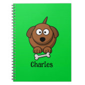 Bruine hond met bot gepersonaliseerd op groen notitieboek (Voorkant)