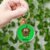 Bruine hond met bot gepersonaliseerd op groen sleutelhanger (Hand)