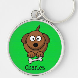 Bruine hond met bot gepersonaliseerd op groen sleutelhanger