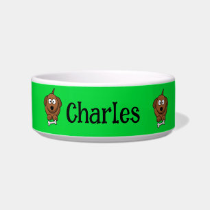 Bruine hond met bot gepersonaliseerd op groen voerbakje