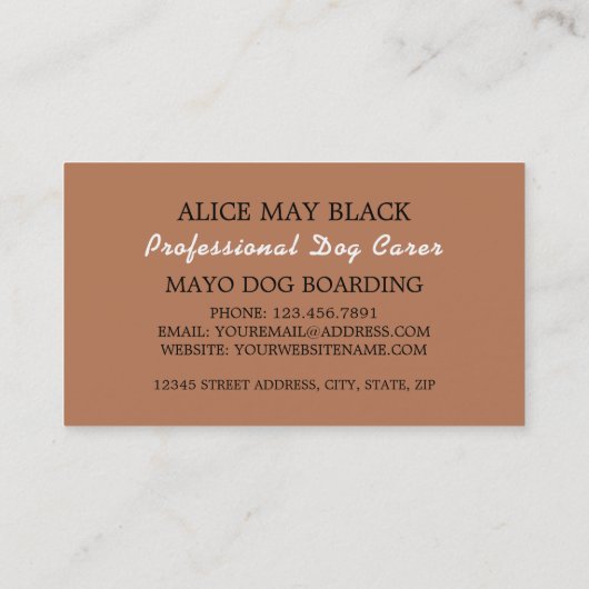 Bruine hond met bot, hond aan boord visitekaartje (Achterkant)